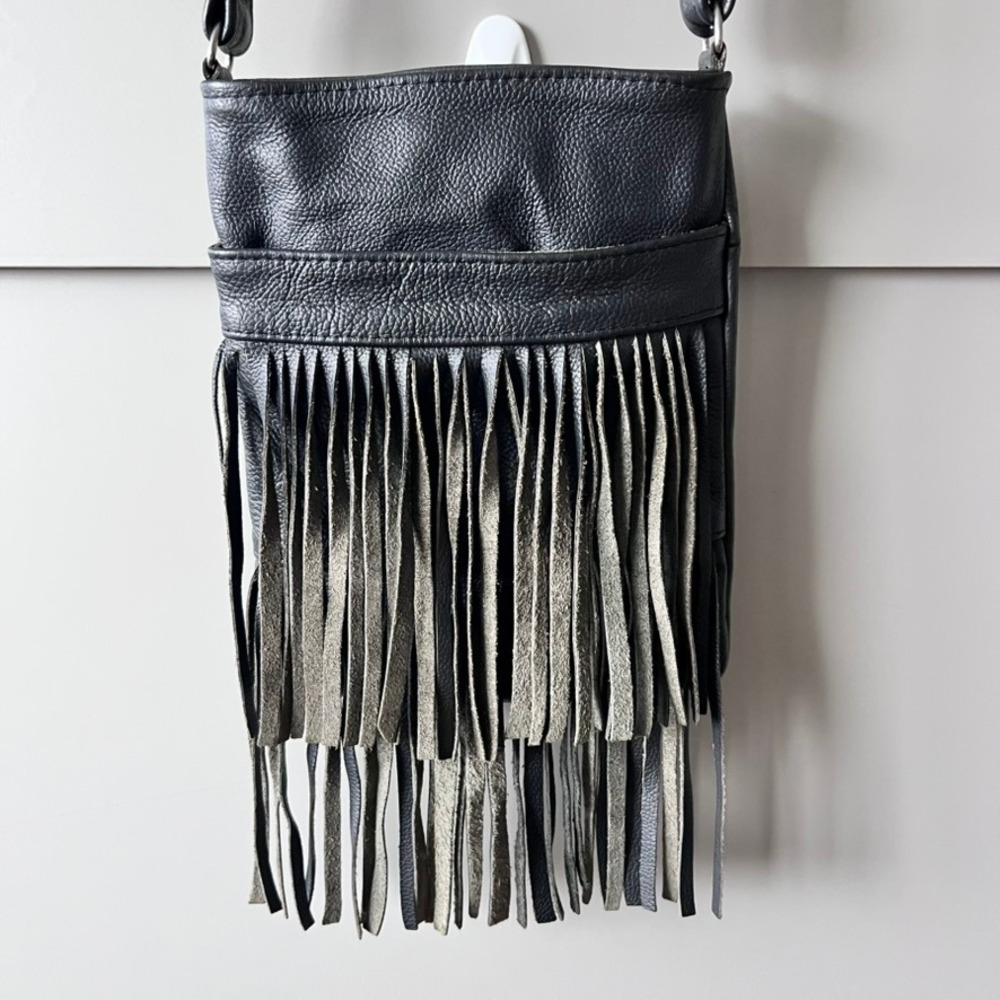 Fringe Crossbody Bag Women Small Black Leather Boho Western Festival Gothic - Picture 3 of 14